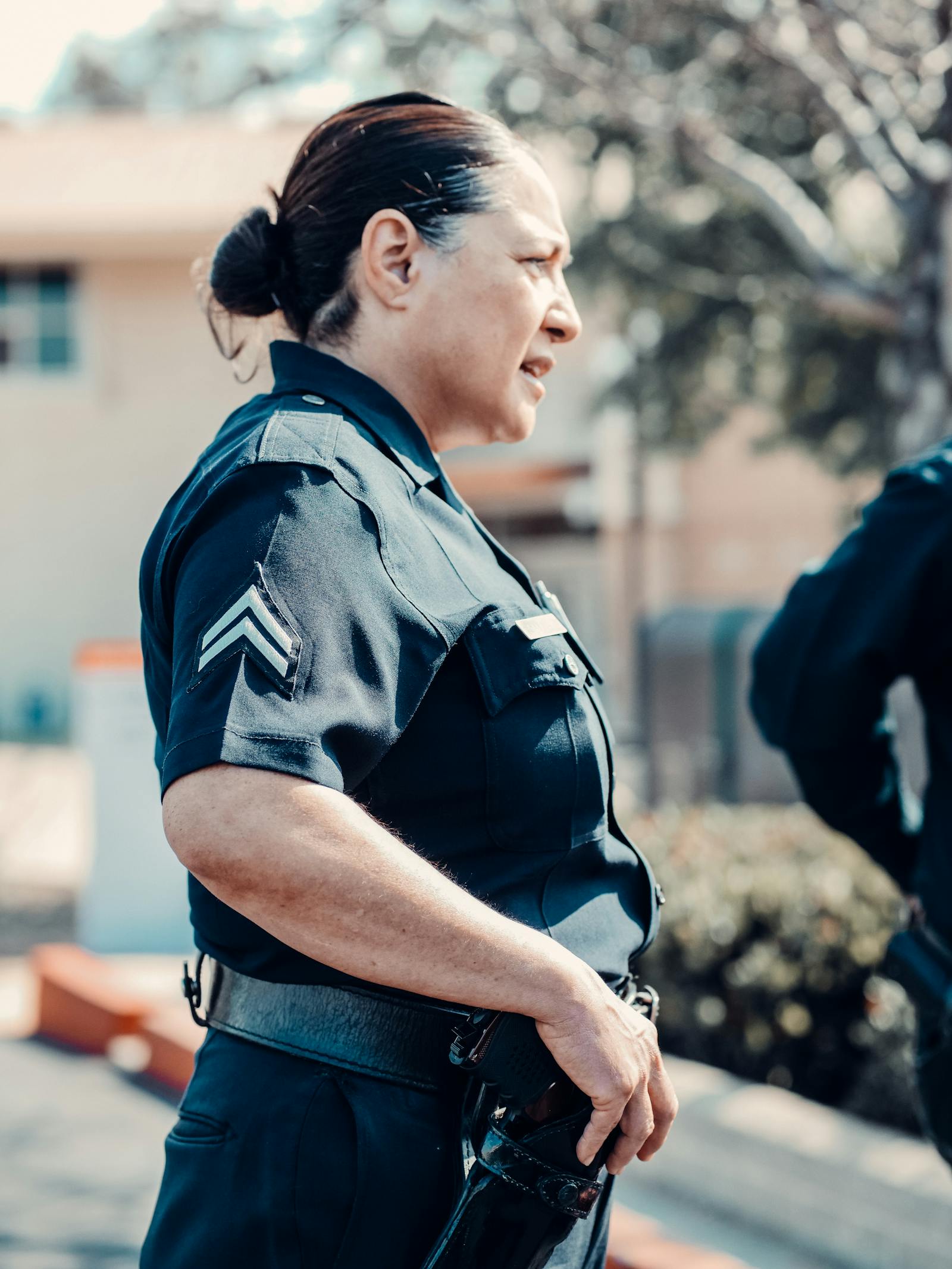 Policewoman in blue uniform